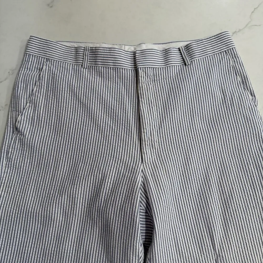 Haspel Frank Stella Seersucker Pants 34x29 Blue White Stripe Summer Wedding
